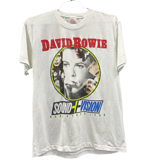 '90 David Bowie Sound + Vision Tour White Music T-Shirt sz XL
