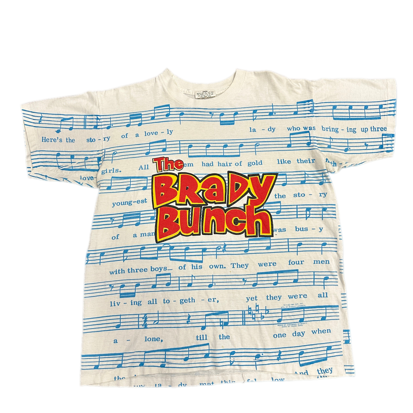 The Brady Bunch AOP Music Script Print T-shirt sz L
