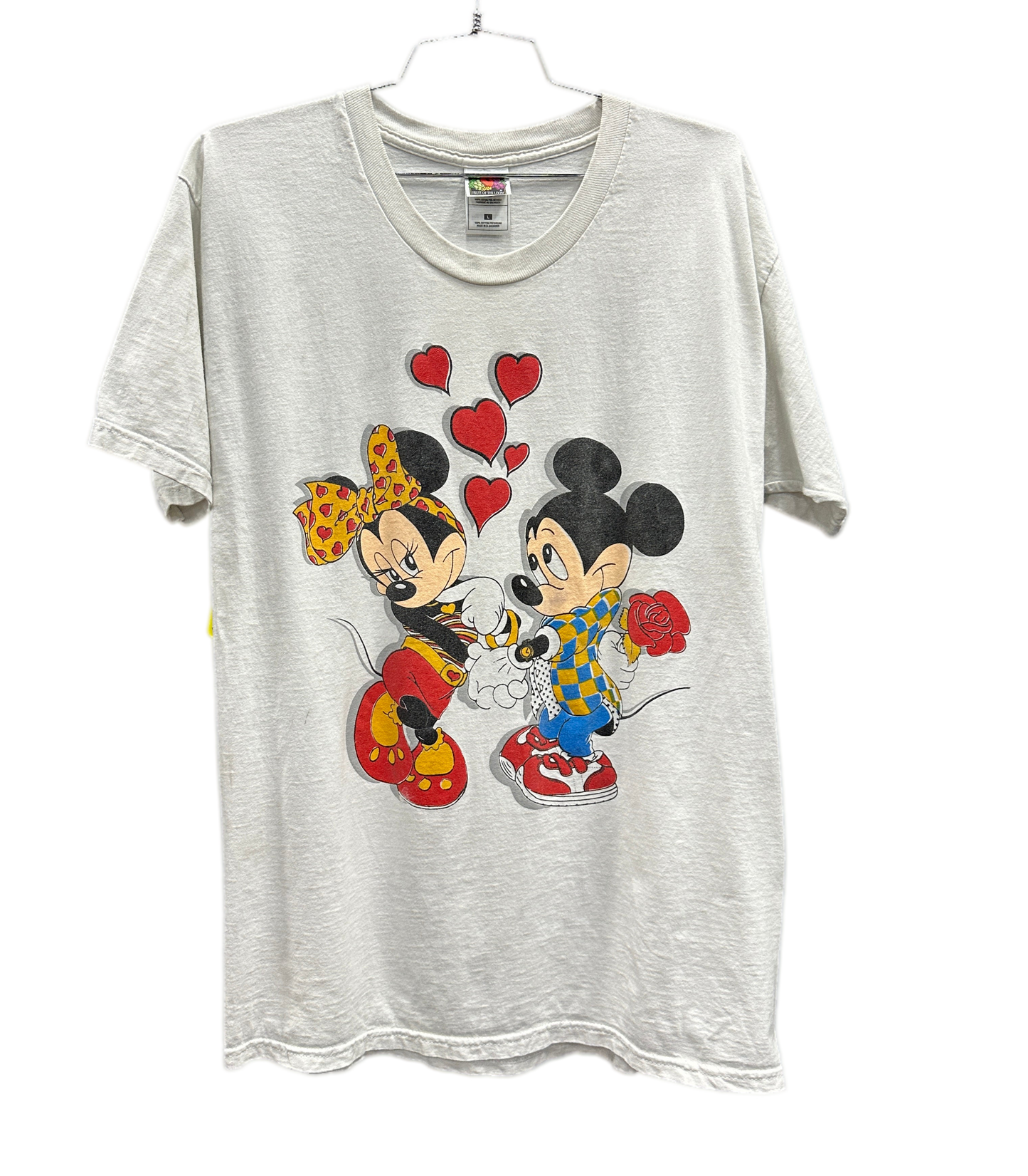 90's Mickey & Minnie Mouse In Love White Cartoon T-shirt sz L