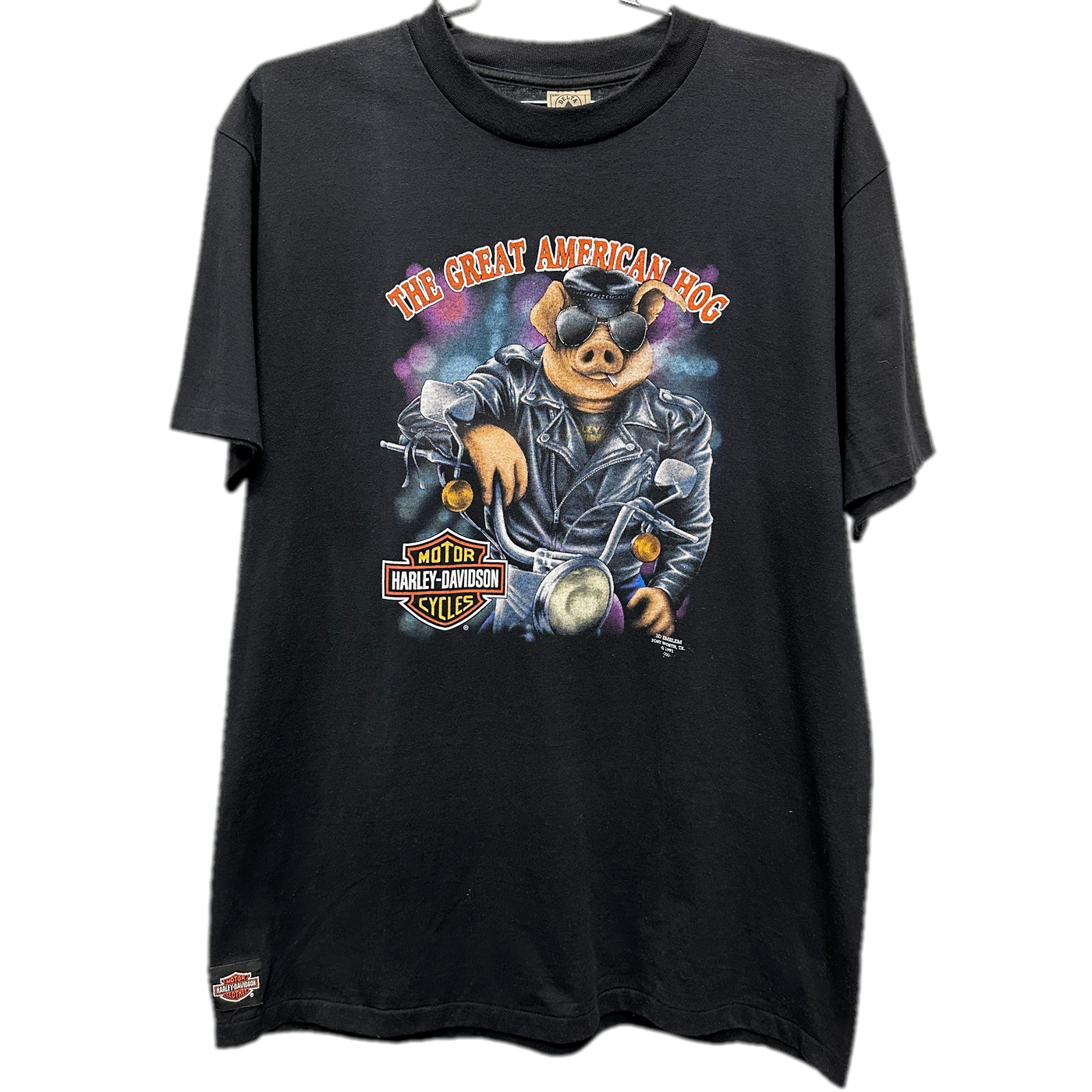 '91 Harley Davidson 3D Emblem American Hog Black T-shirt sz 2XL