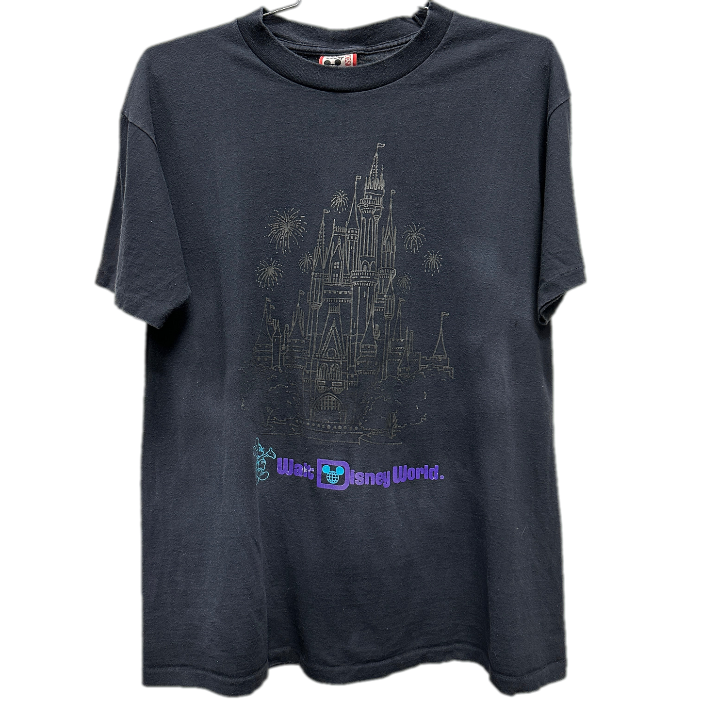 90's Disney World Castle Black Cartoon T-shirt sz L