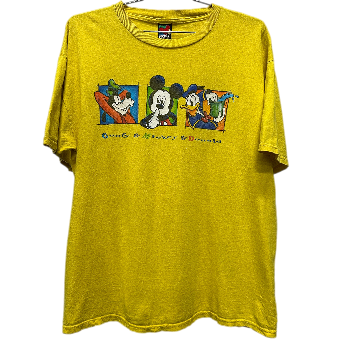 90's Goofy, Mickey & Donald Yellow Cartoon T-shirt sz XL