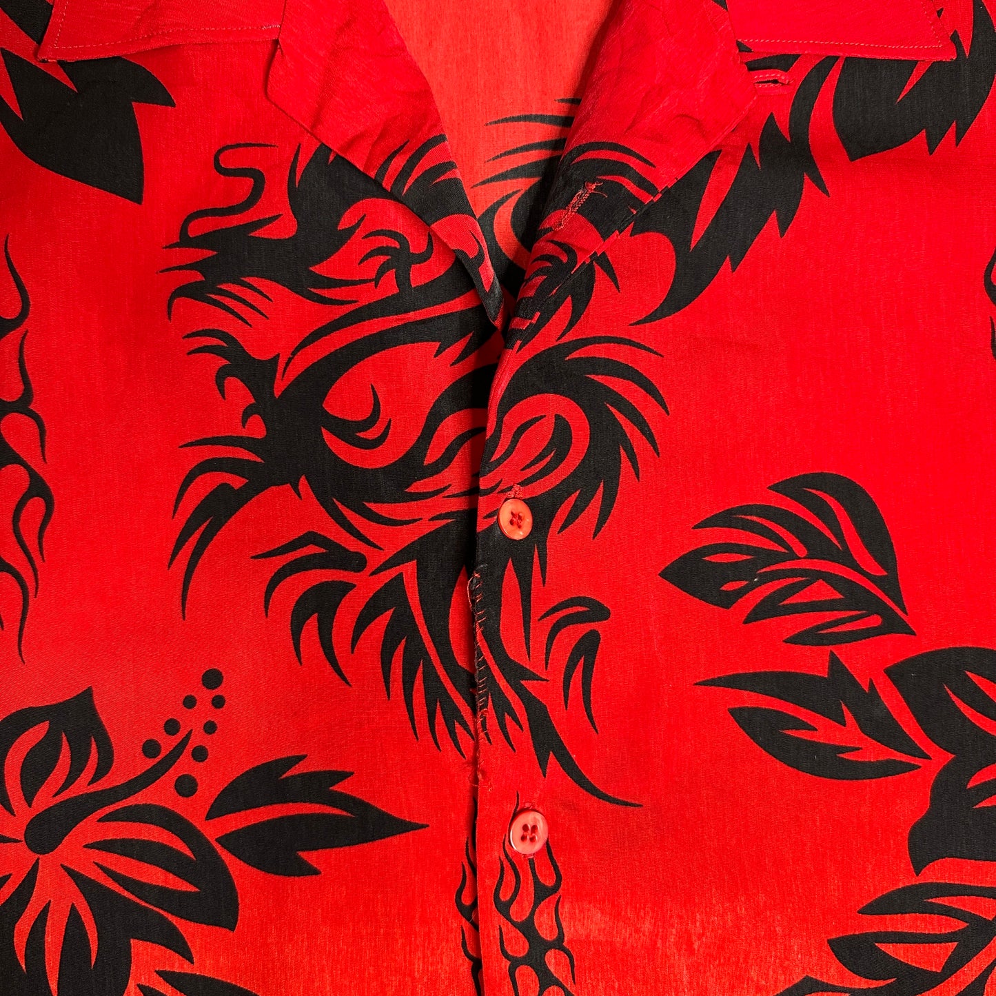 Red Hawaiian Tribal Print Short Sleeve Button Down Shirt sz L