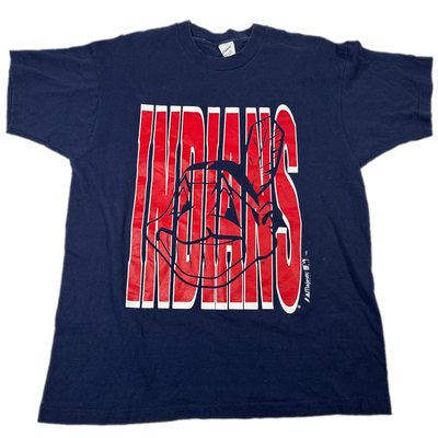 1992 Indians Logo MLB Navy Blue Sports T-shirt sz L