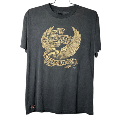 '91 Harley Davidson 3D Emblem "Live to Ride Gold" Kona Hawaii T-shirt sz 2XL