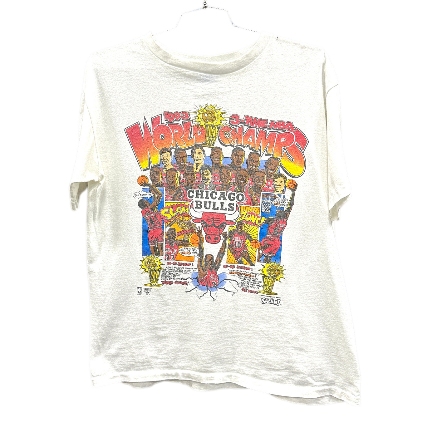 '93 World Champs Chicago Bulls White Sports T-shirt sz L
