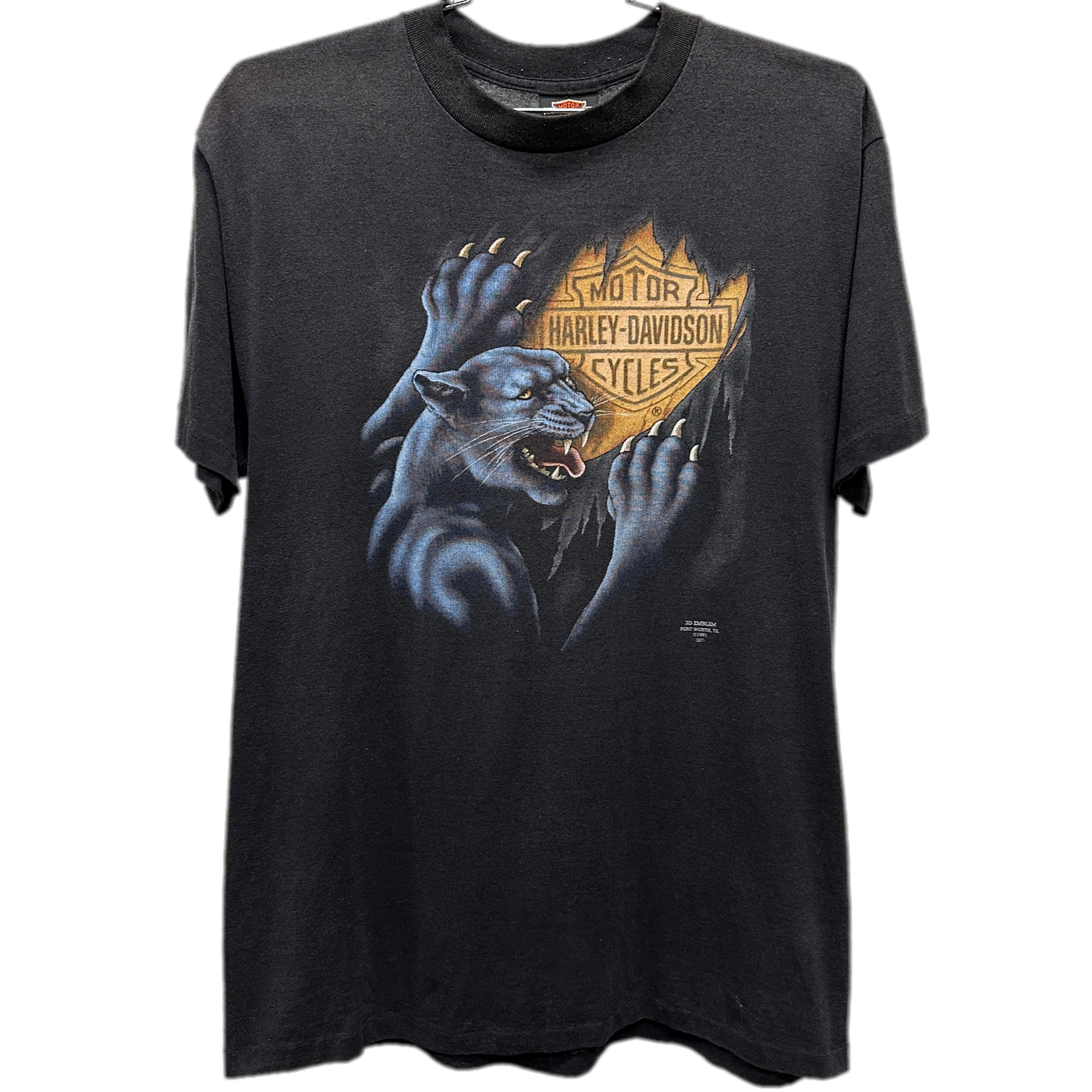 '91 Harley Davidson 3D Emblem Panther Black T-shirt sz XL