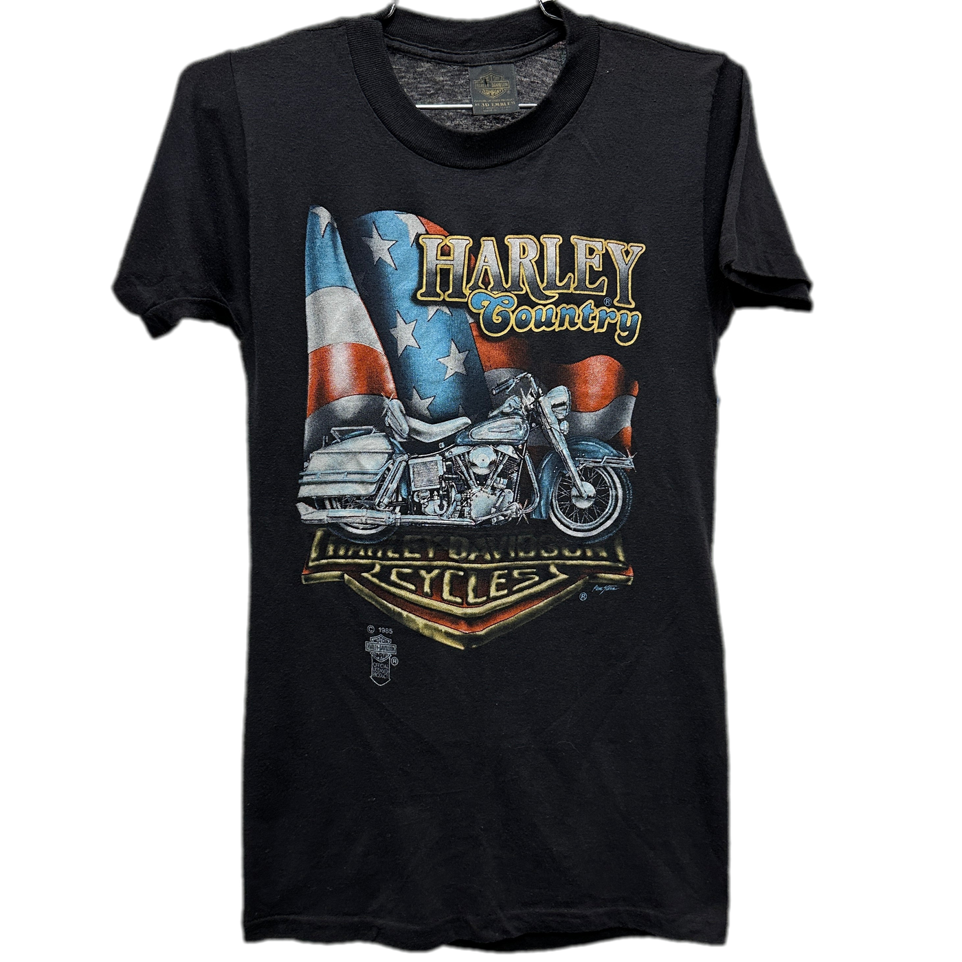 '85 Harley Davidson 3D Emblem Harley Country Black T-shirt sz S