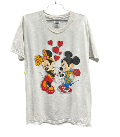 90's Mickey & Minnie Mouse In Love White Cartoon T-shirt sz L