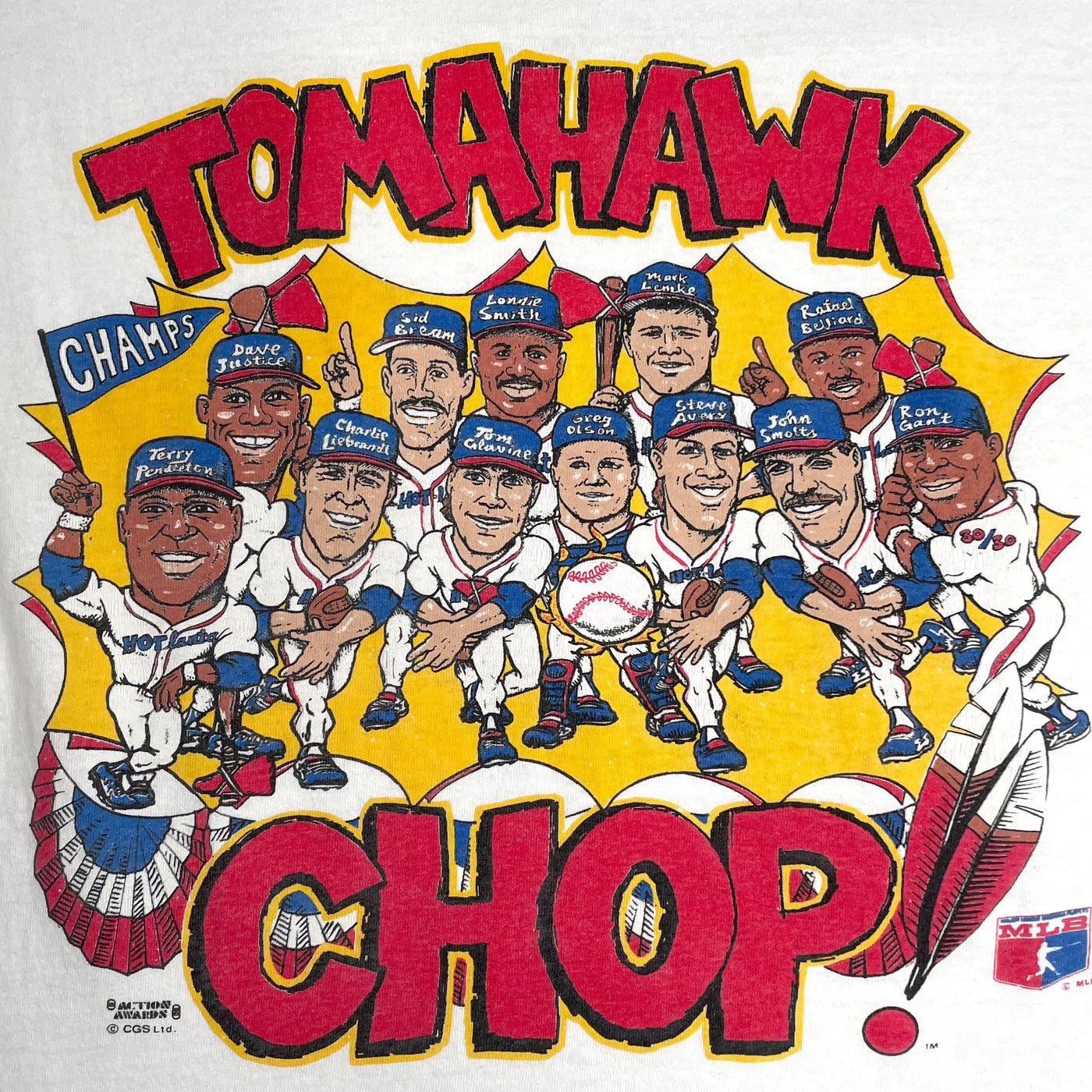 90's Atlanta Braves Tomahawk ChopWhite Sports T-shirt sz L