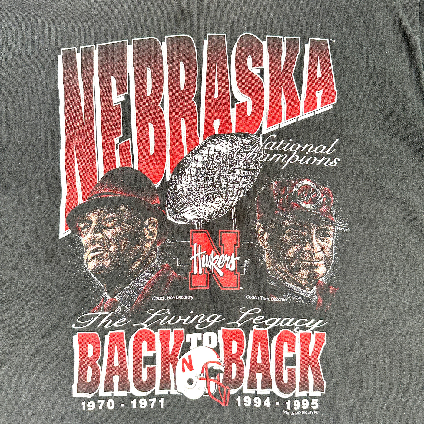 90's Nebraska Huskers National Champions Black Sports T-shirt sz L