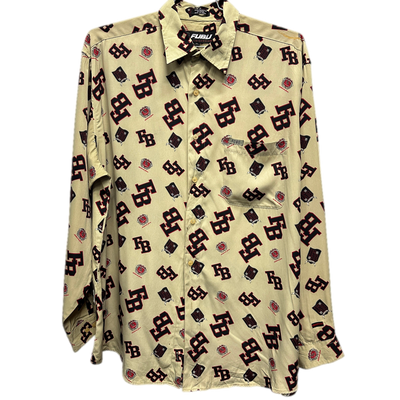 90's Fubu Logo Pattern Beige Vintage Shirt sz XL