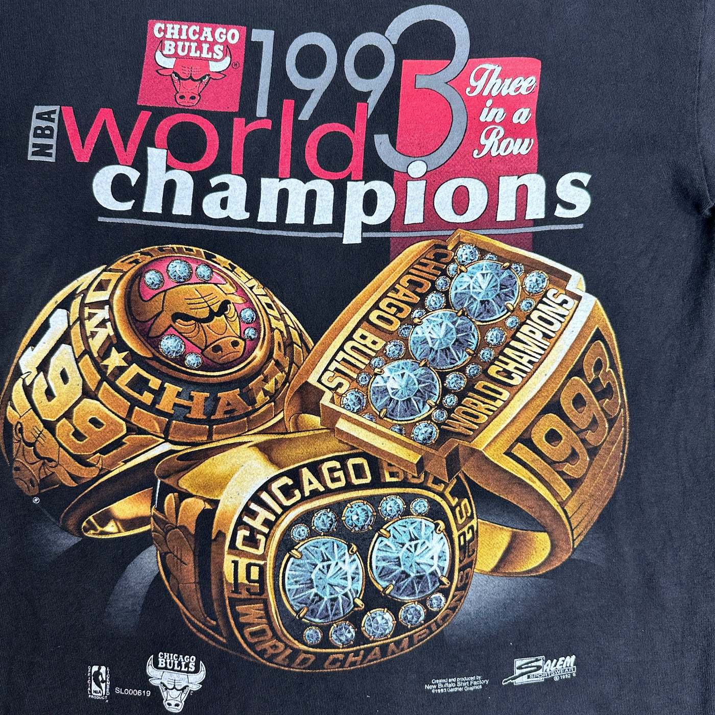 '93 Chicago Bulls NBA Champions Black Sports T-Shirt sz S