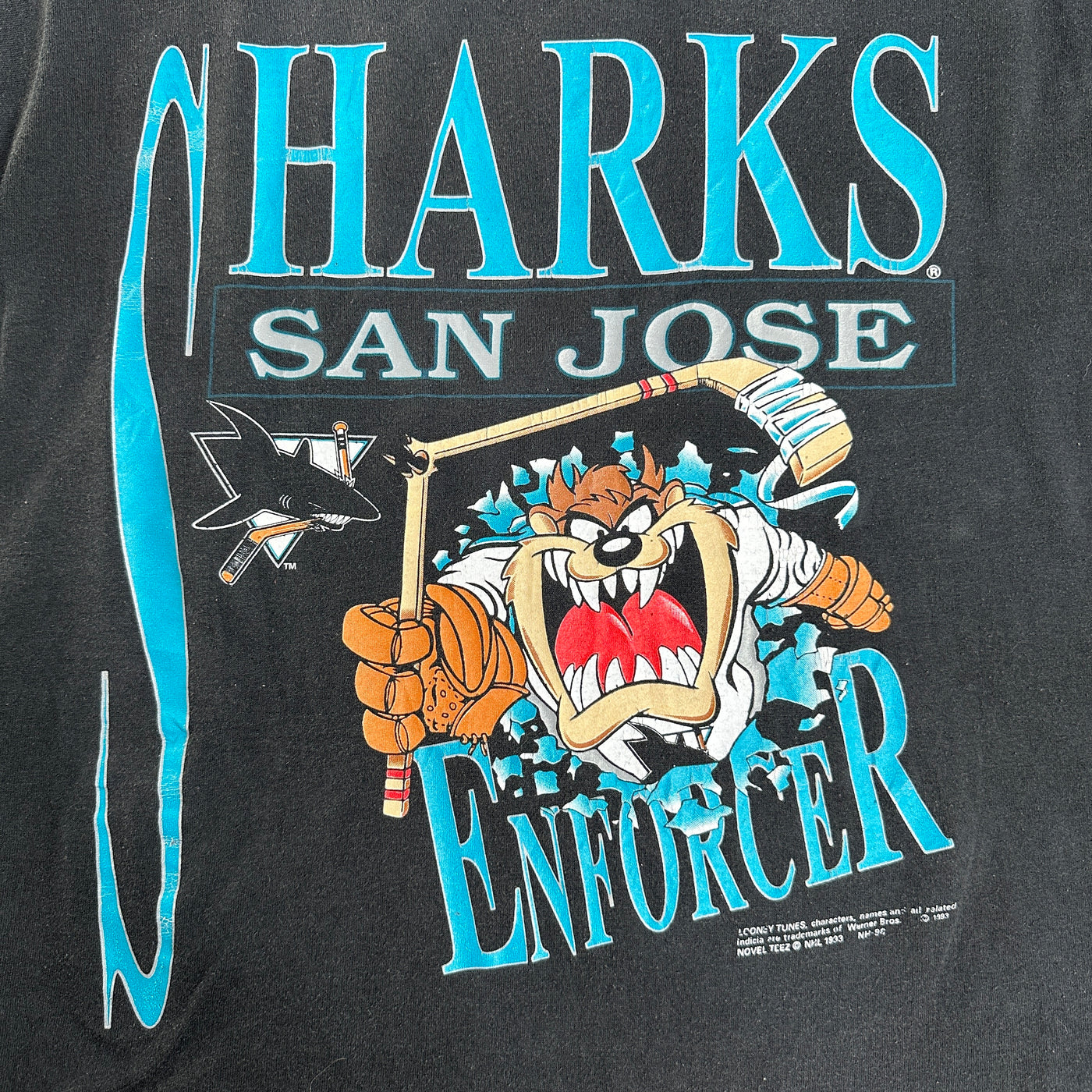 90's Taz San Jose Sharks Black Cartoon Sports T-shirt sz M