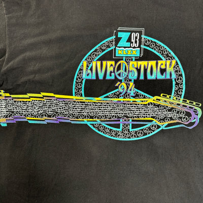 1994 Live Stock Guitar Black Music T-shirt sz XL