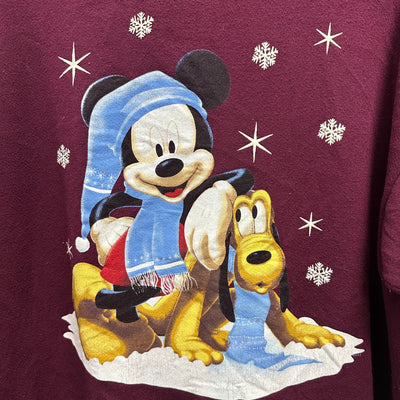 00's Mickey Mouse Winter Maroon Cartoon Sweatshirt sz 2XL