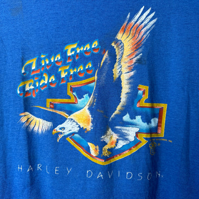 ‘87 Harley Davidson Live free Ride Free Blue Tee