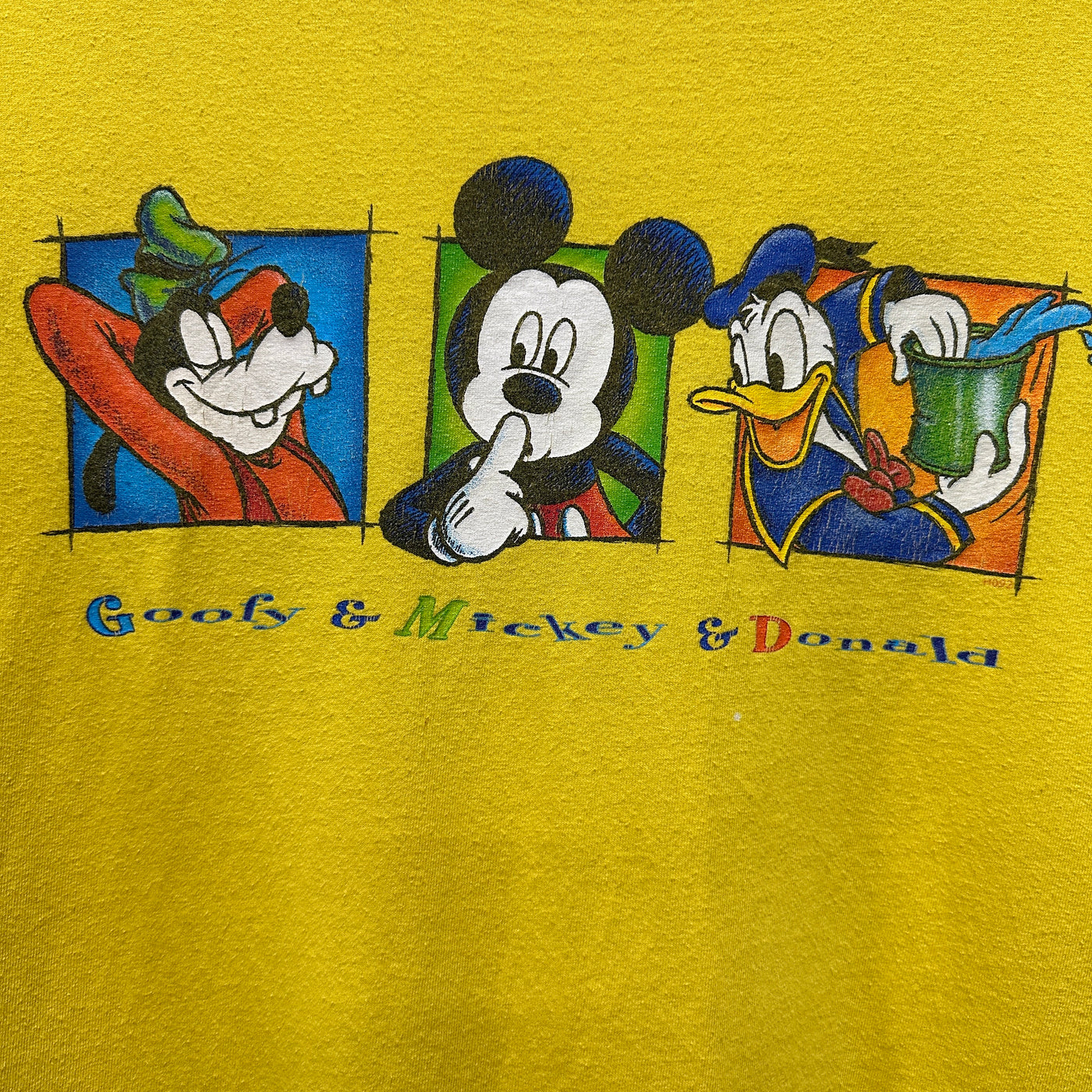 90's Goofy, Mickey & Donald Yellow Cartoon T-shirt sz XL