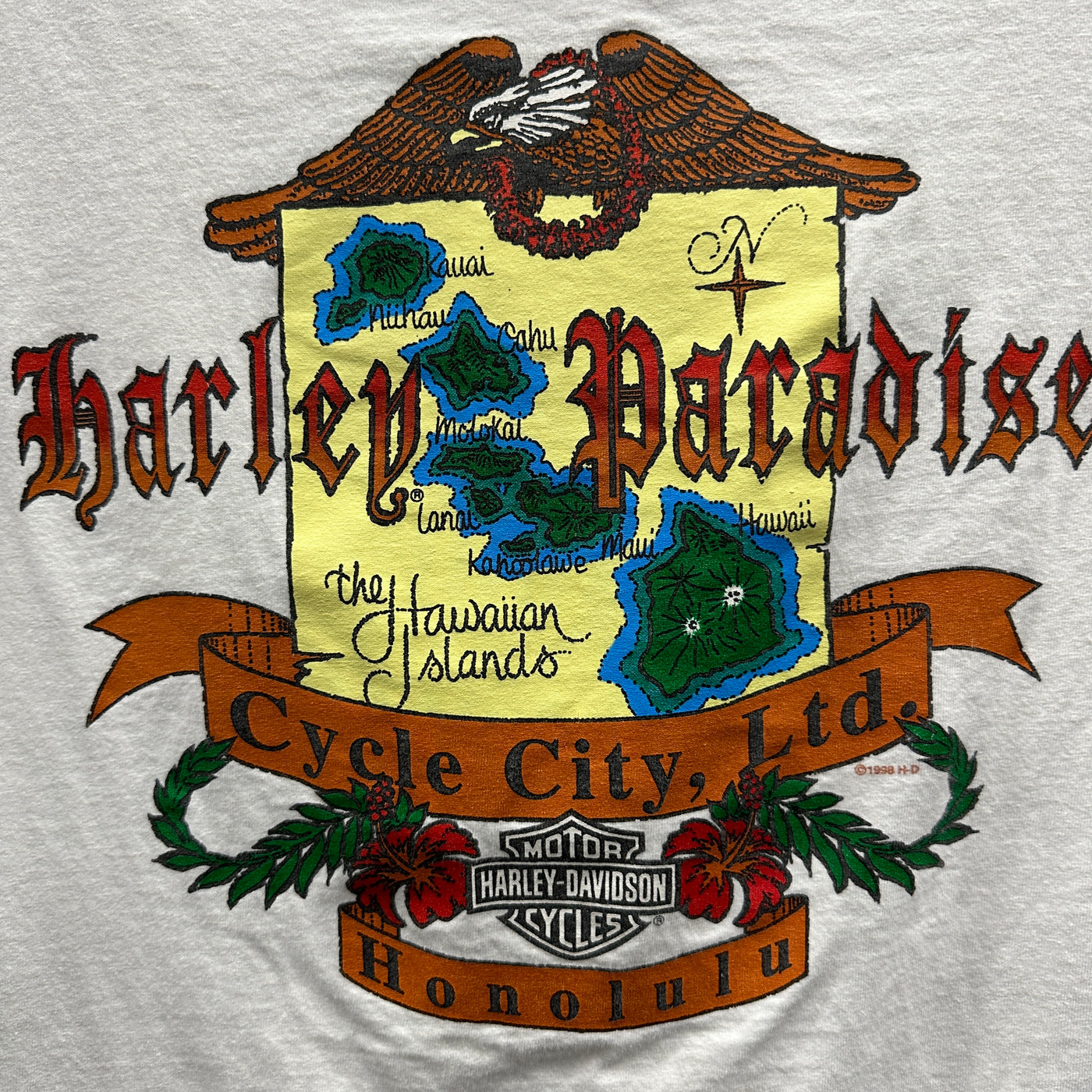'98 Harley Paradise The Hawaiian Islands White Harley Davidson T-Shirt sz L