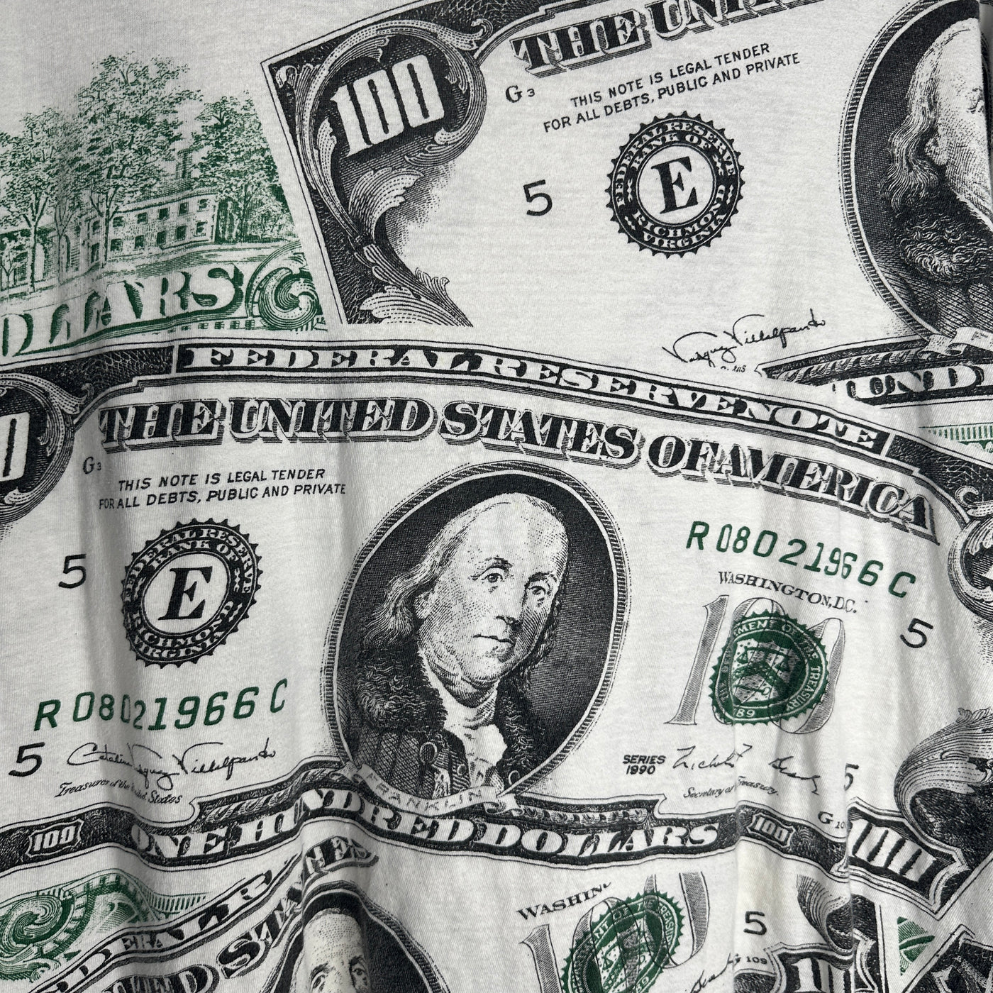 90's 100 Dollar Bills All Over Graphic T-shirt sz 2XL