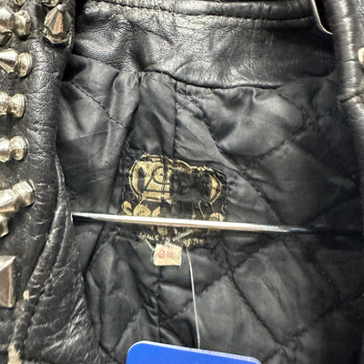 90's Studded Black Branded Leather Jacket sz S